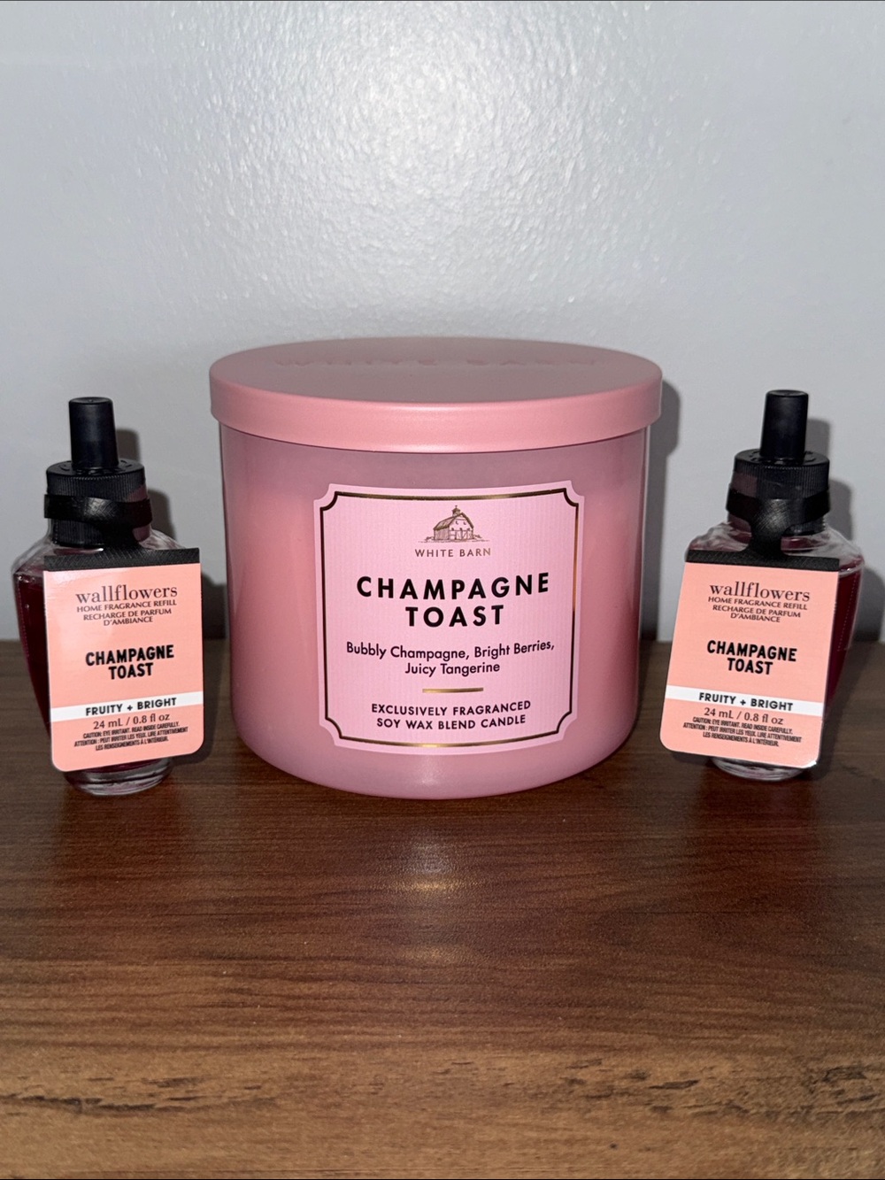 Bath & Body Works Champagne Toast 3-Wick Candle + 2 Wallflowers NEW